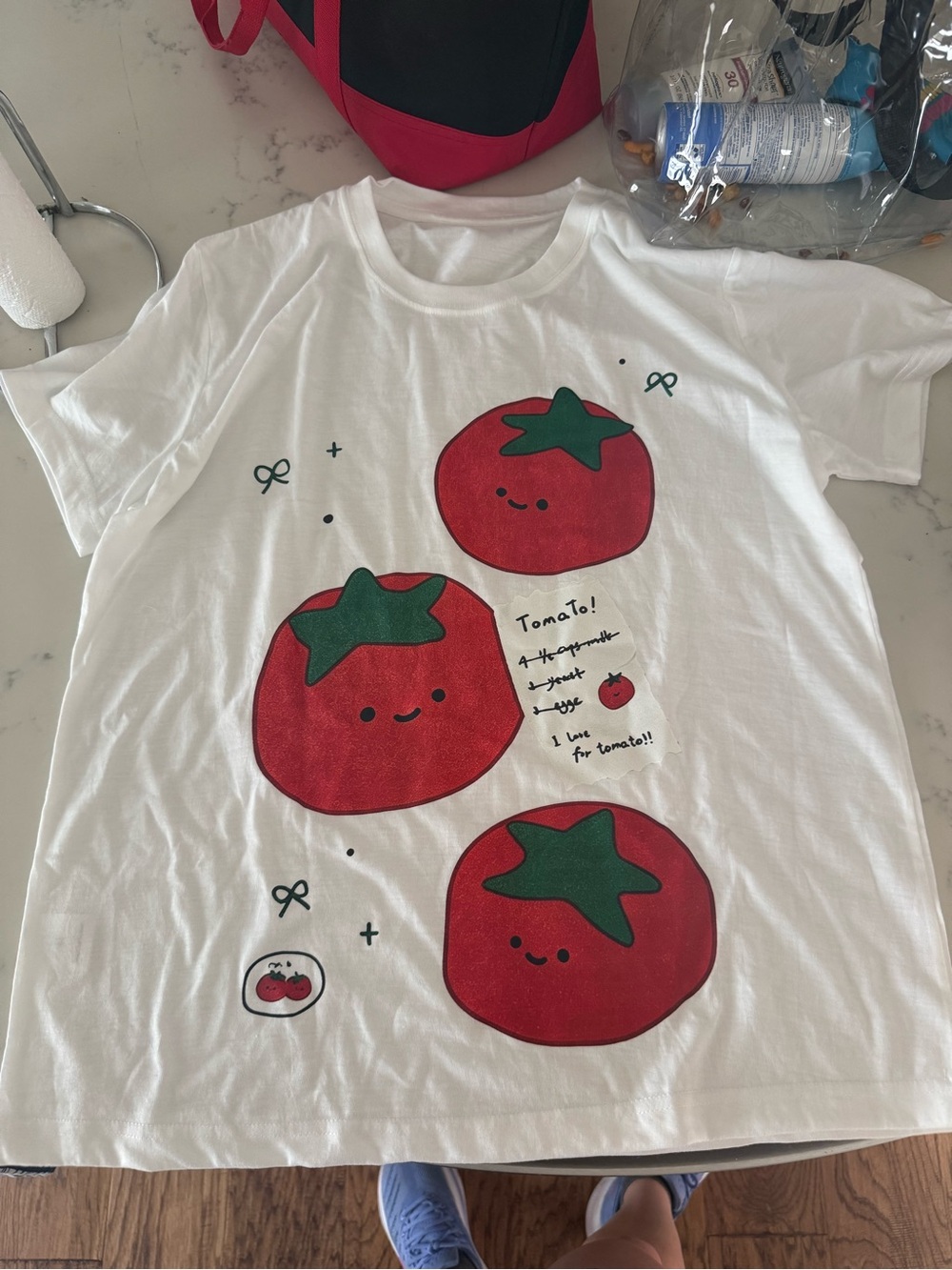 White Tomato Graphic Tee - Cute Red Tomato Print